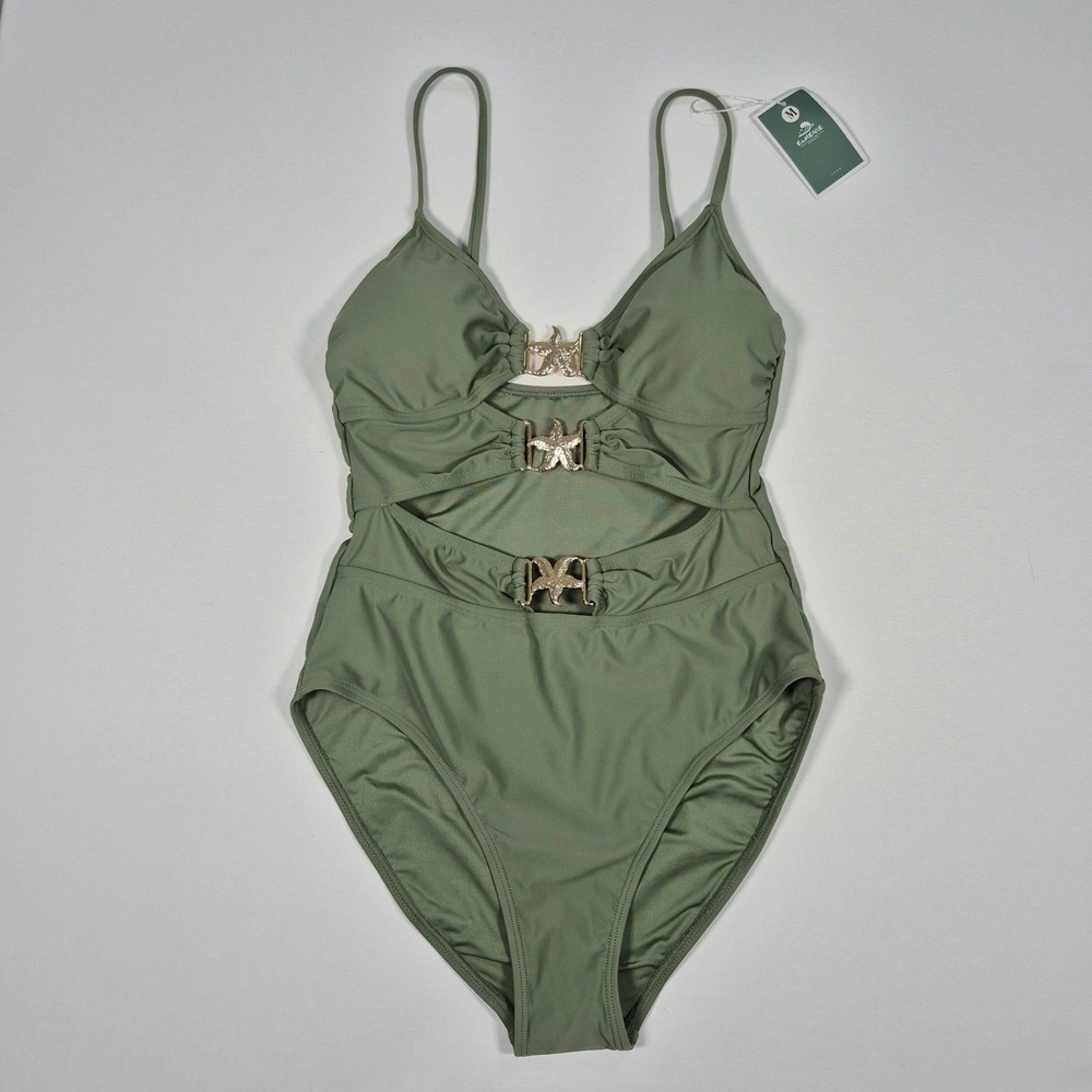 Eomenie Womens Olive Green Starfish Cutout One Piece Swimsuit Size‎ M NWT